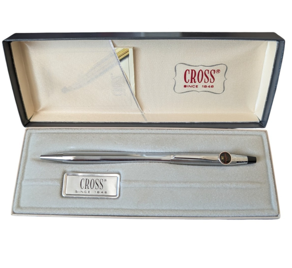 Cross Century Ballpoint Pen Lustrous Chrome Silver Tone with Original Box Caffco